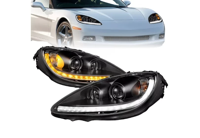 Left Driver Side Black Headlight