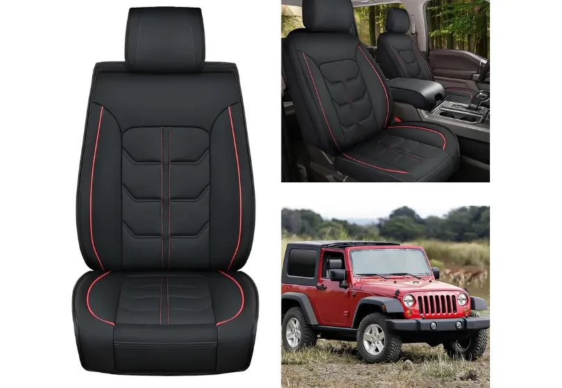 Nilight Car Seat Covers Custom Fit 2007-2024 Jeep Wrangler JK JL 4-Door Waterproof Wear-Resistant Leather Anti Slip Cushion Front Set (2PCS Front Seat Cover)